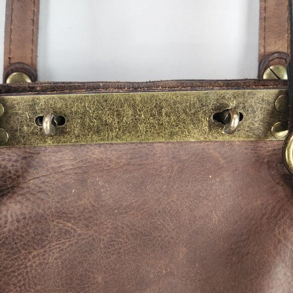 Patricia Nash Benvenuto Tote Brown Leather  Bag Turn Lock Closure Studded Wester - Picture 4 of 12